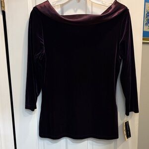 Luxurious Velvet Top in Deep Purple with Satiny Neckline